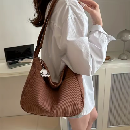 STRIPED CURDUROY SHOULDER BAG