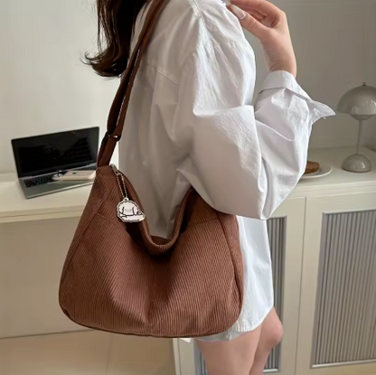 STRIPED CURDUROY SHOULDER BAG