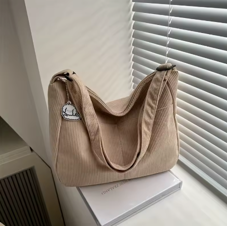 STRIPED CURDUROY SHOULDER BAG